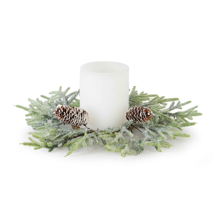 Frosted Pine & Pinecone Candle Ring