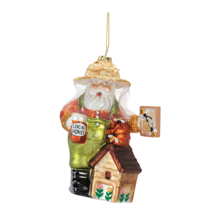 Santa Beekeeper Glass Ornament