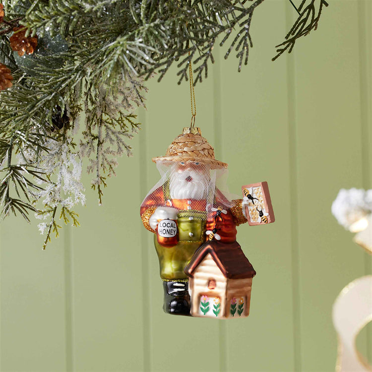 Santa Beekeeper Glass Ornament