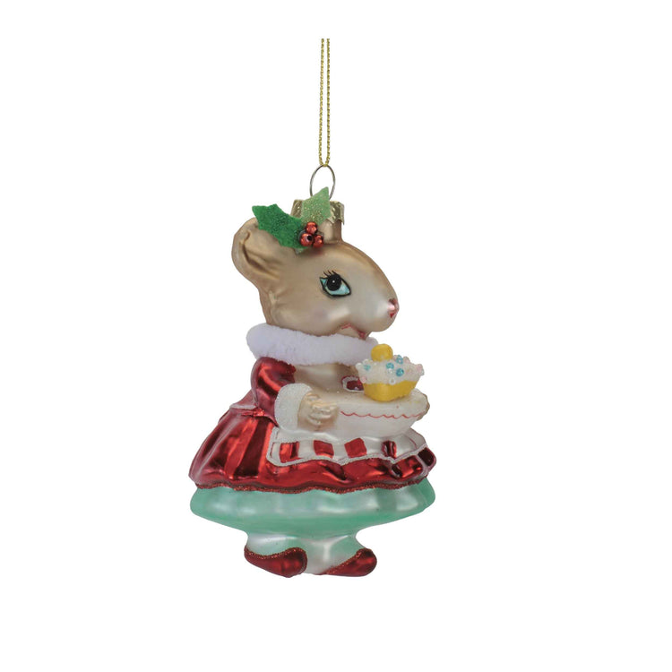 Christmas Cupcake Baker Mouse Glass Ornament