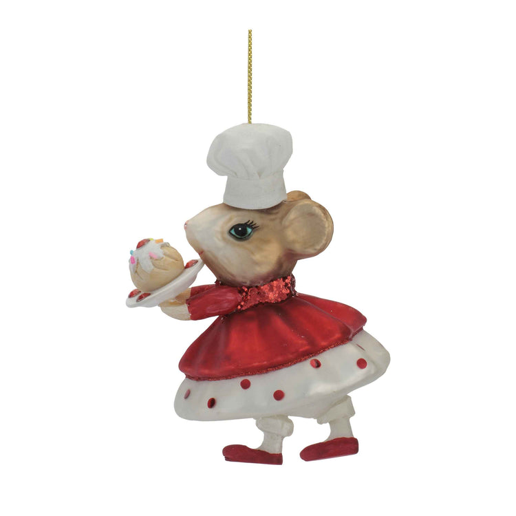 Christmas Cookie Baker Mouse Glass Ornament