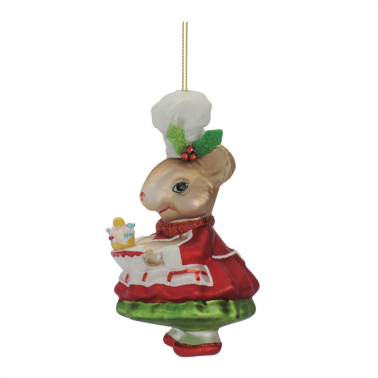 Christmas Pastry Chef Mouse Glass Ornament