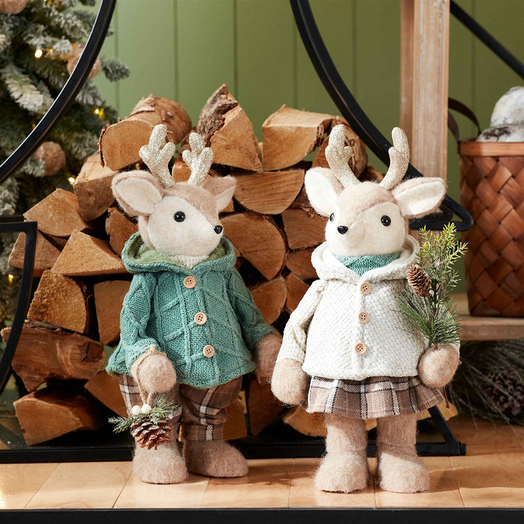 Winter Evergreen Deer Figurine