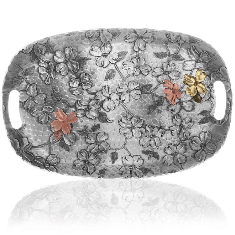 Dogwood Luncheon Tray with Multi Metal Flowers 