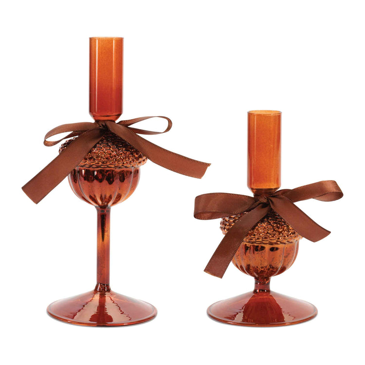 Tall Amber Acorn Taper Holder