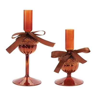 Short Amber Acorn Taper Holder