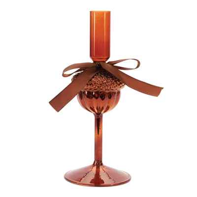 Tall Amber Acorn Taper Holder