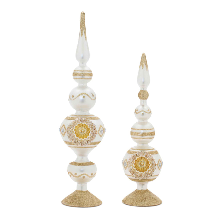 Medium Pearl & Gold Reflective Glass Finial