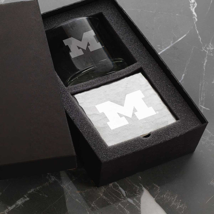 University of Michigan Rocks Glass and Coaster Set