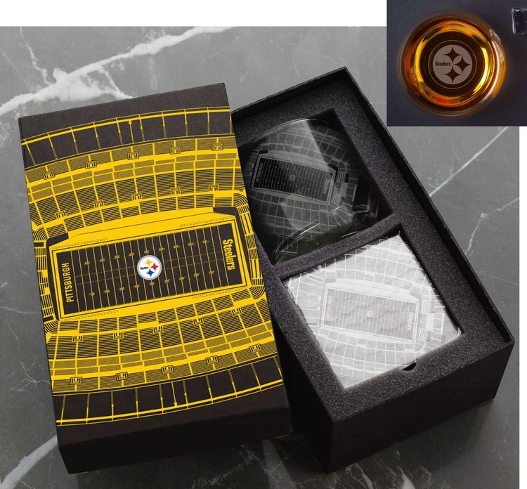 Pittsburgh Steelers Stadium Series Rocks Glass and Coaster Set
