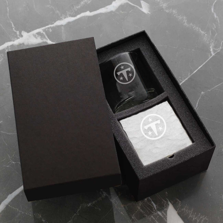 Tennessee Titans Etched Rocks Glass and Square Coaster Set 