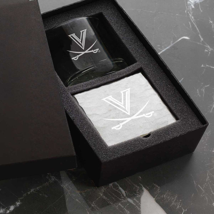 University of Virginia Rocks Glass and Coaster Set