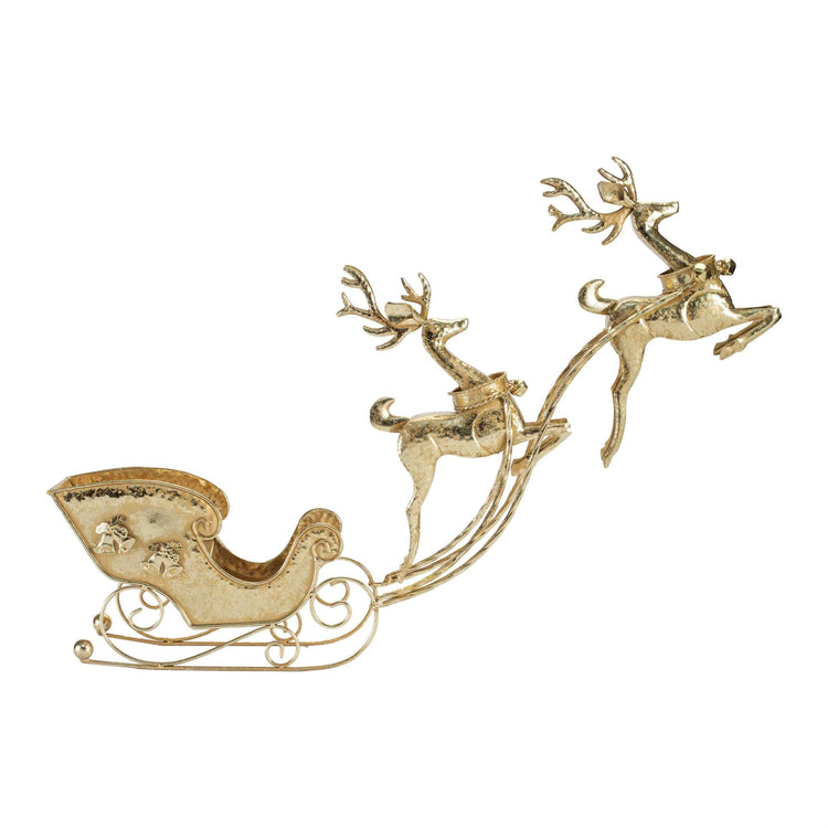 Gold Reindeer & Sleigh Christmas Figurine