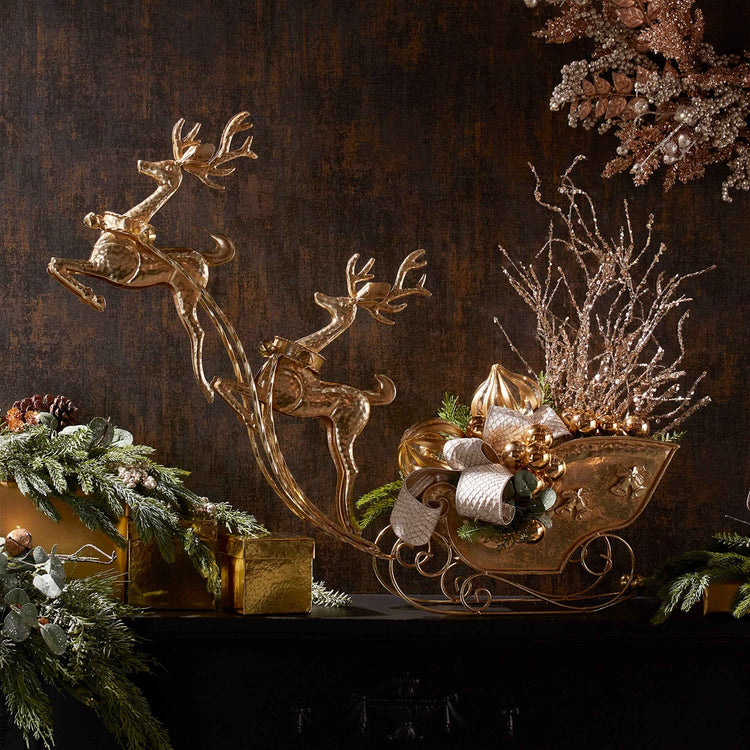 Gold Reindeer & Sleigh Christmas Figurine