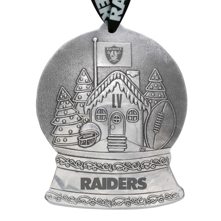 Las Vegas Raiders Gingerbread Football Fan House Snow Globe Ornament