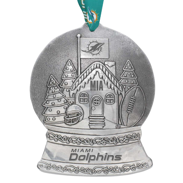 Miami Dolphins Gingerbread Football Fan House Snow Globe Ornament