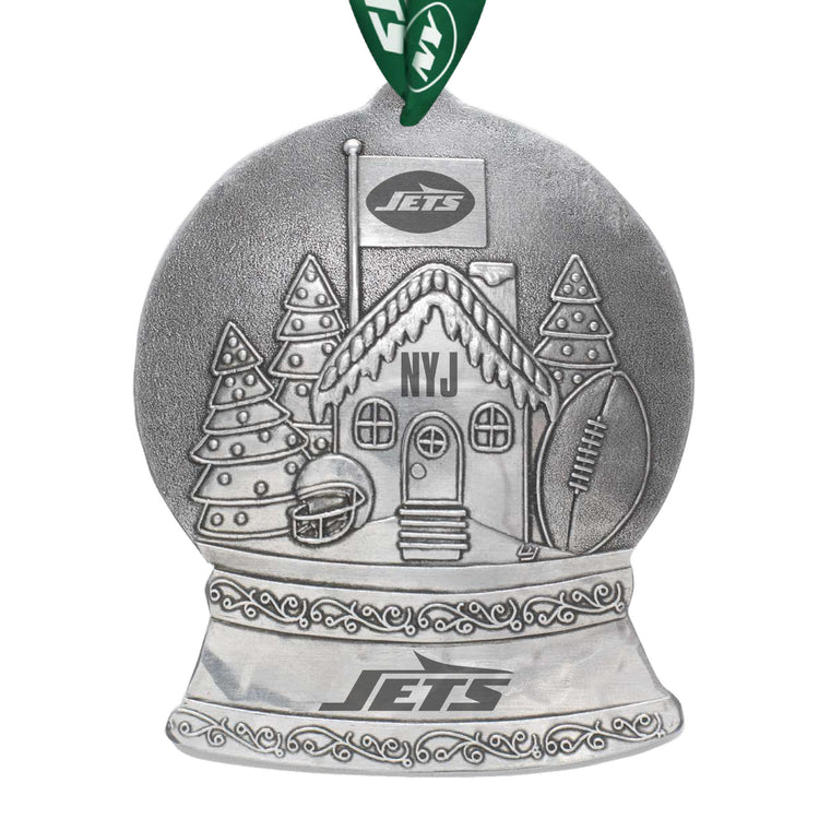 New York Jets Gingerbread Football Fan House Snow Globe Ornament