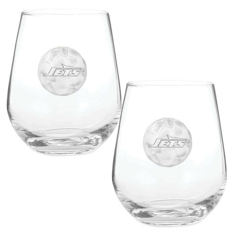 New York Jets 2-Piece Stemless Wine Glass and Collector's Box 