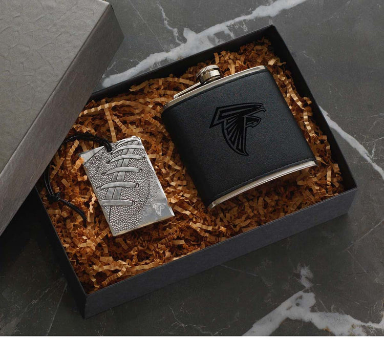 Atlanta Falcons Etched Flask and Bag Tag Gift Set