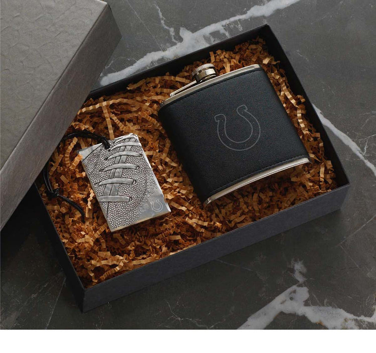 Indianapolis Colts Etched Flask and Bag Tag Gift Set