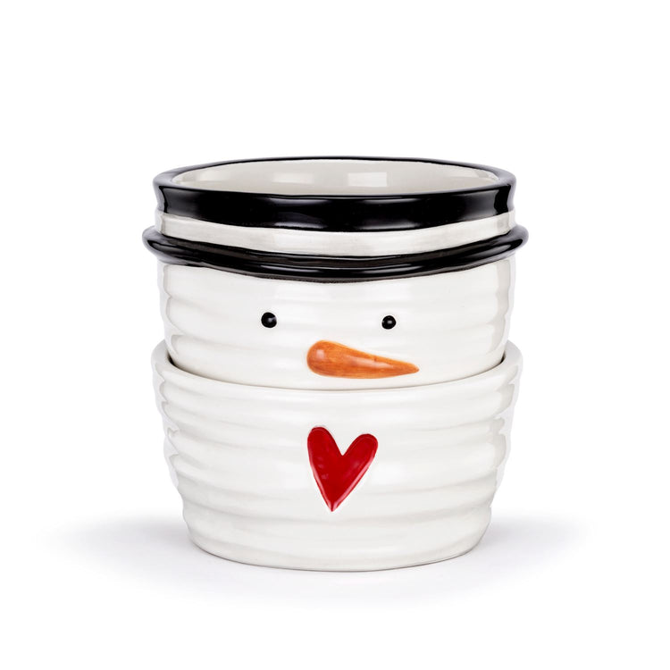 Snowman Red Heart Cream Small Bowls Set of 2