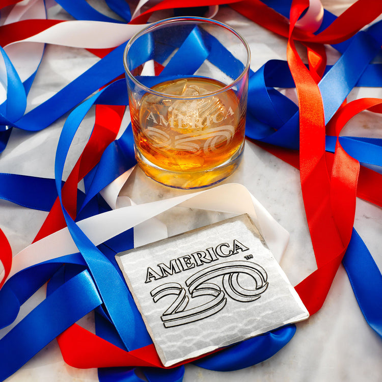 America250 Rocks Glass with Coaster Commemorative Gift Set 