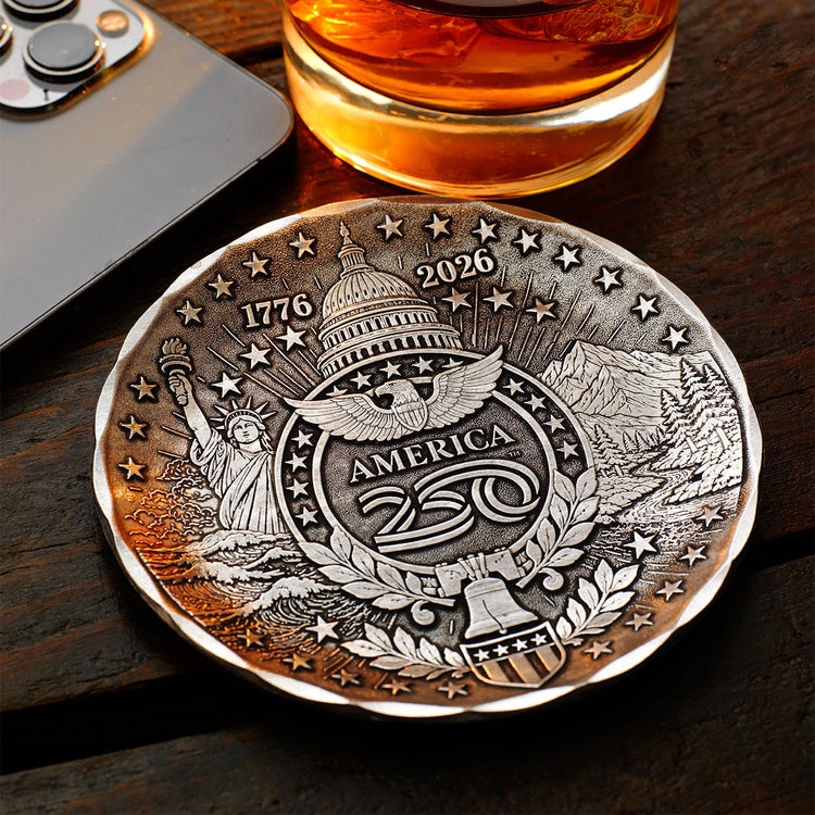 America250 Commemorative Aluminum Coaster with Patriotic Designs