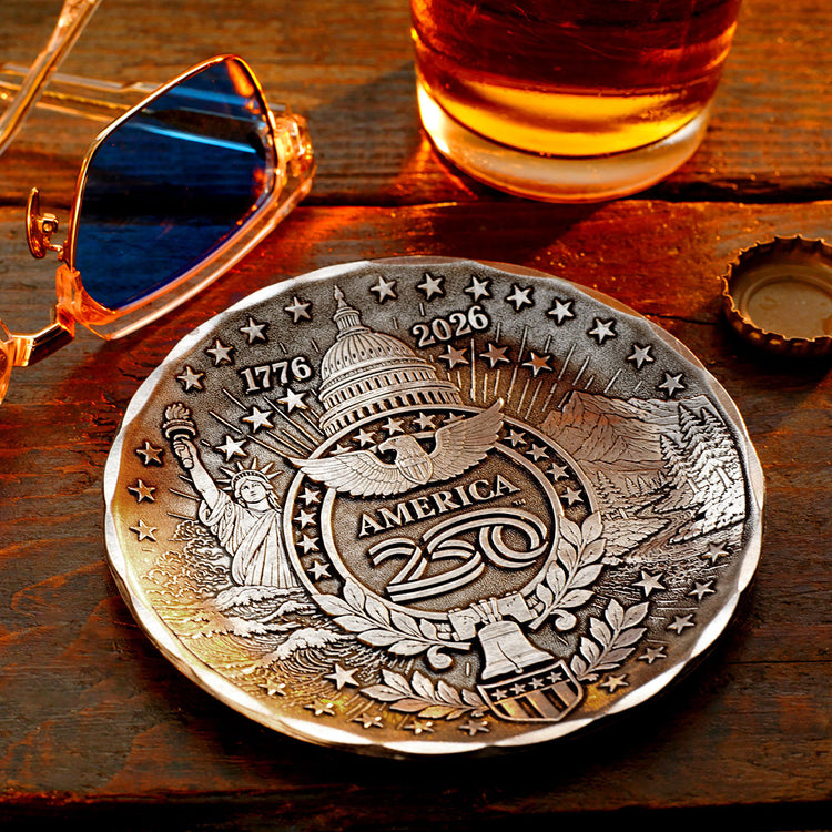 America250 Commemorative Aluminum Coaster with Patriotic Designs