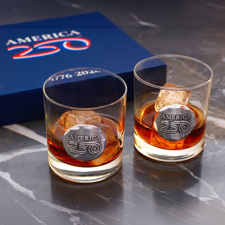 America250 Commemorative Rocks Glass Set with Aluminum Medallions