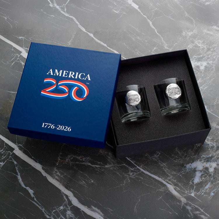 America250 Commemorative Rocks Glass Set with Aluminum Medallions