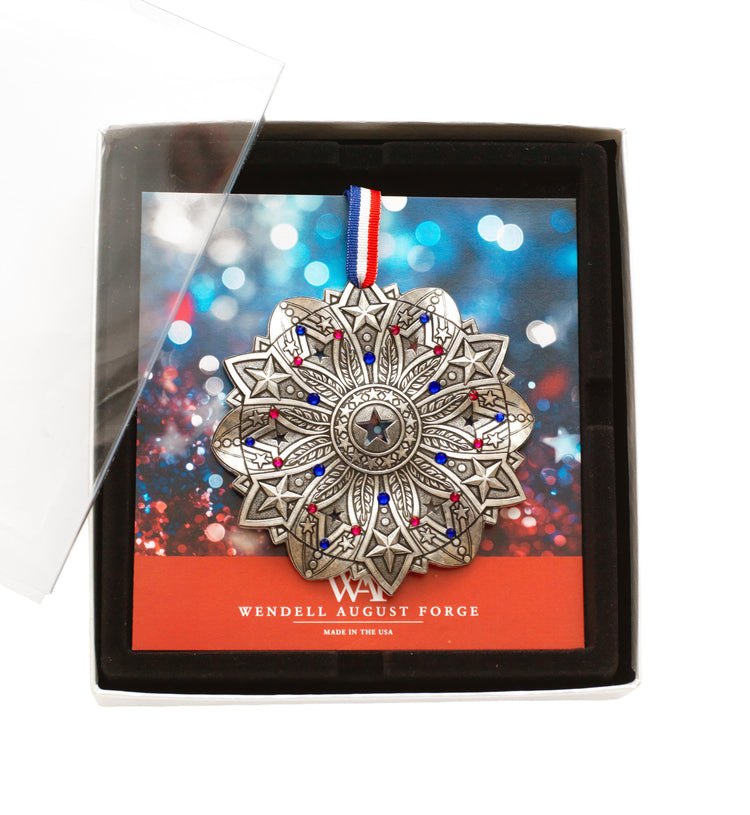 Star Spangled Snow Crystal Patriotic Ornament in Packaging
