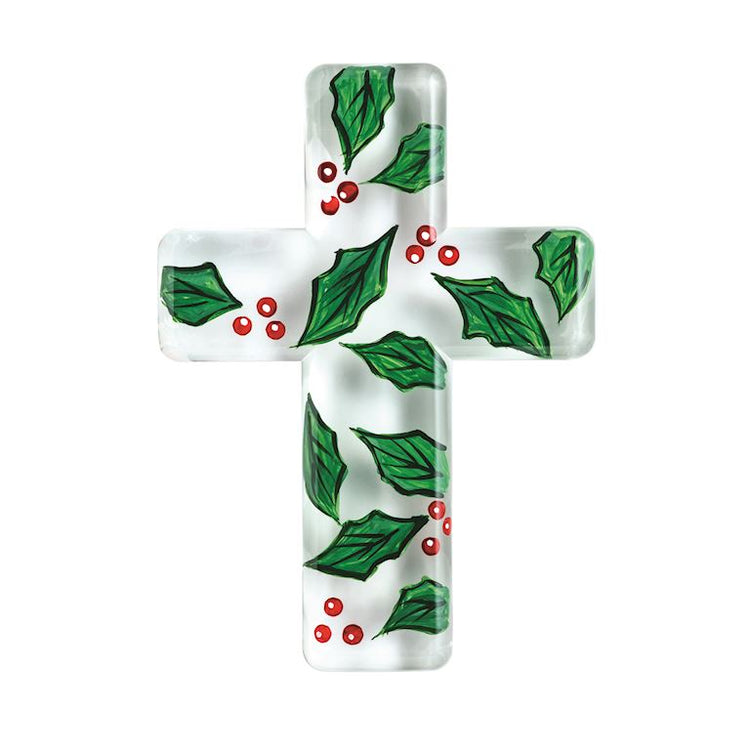 Holly patterned glass cross