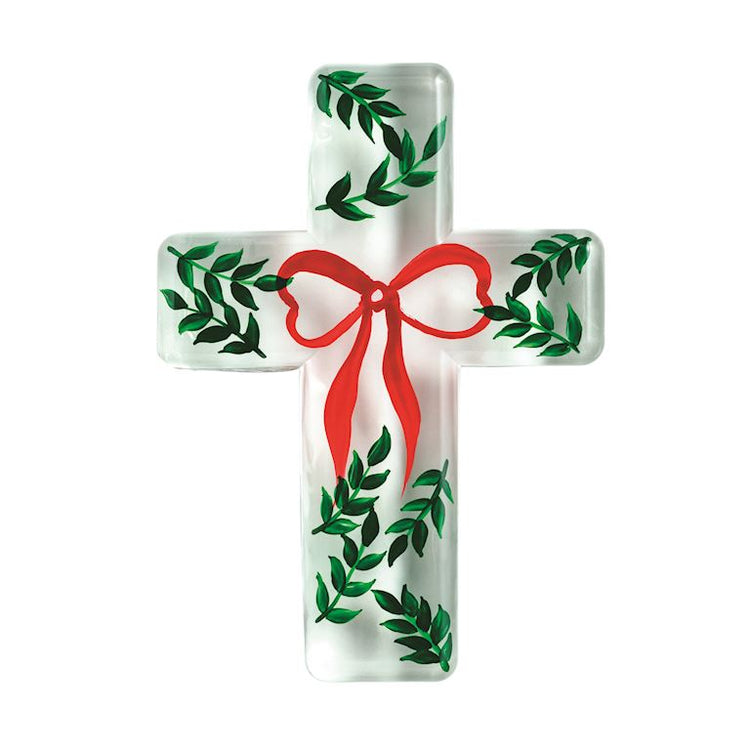Glass Cross with Holiday Bow