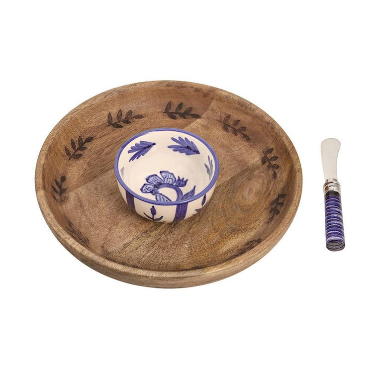 Wood Chip Bowl & Blue Dip Set