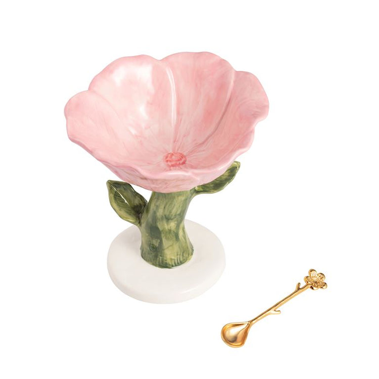 Pink Flower Pedestal Dish Set