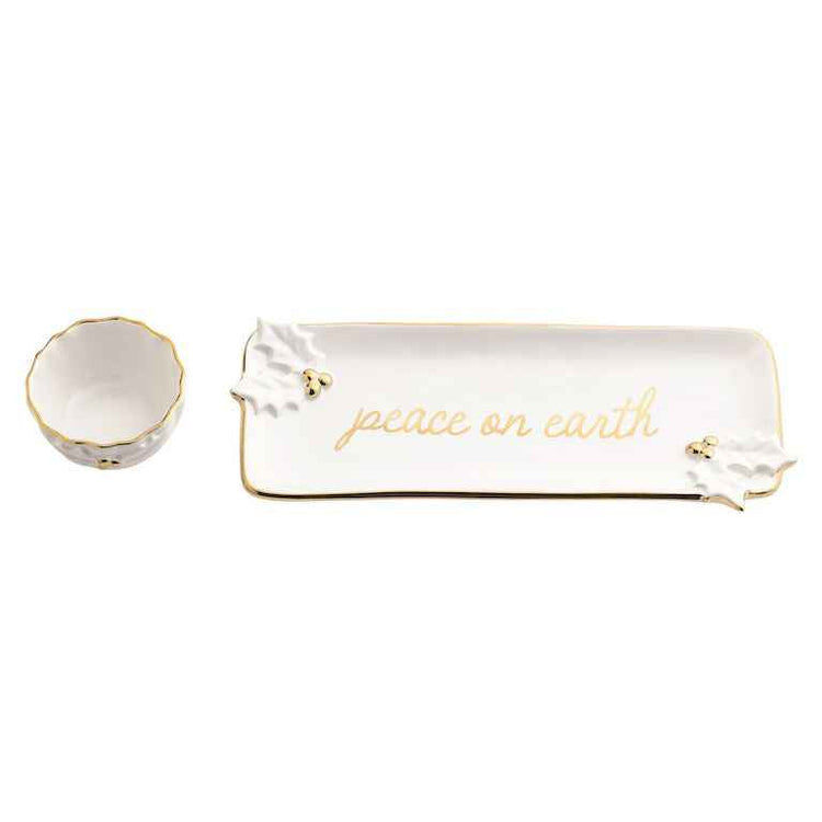 Gold Holly Tray & Tidbit Set