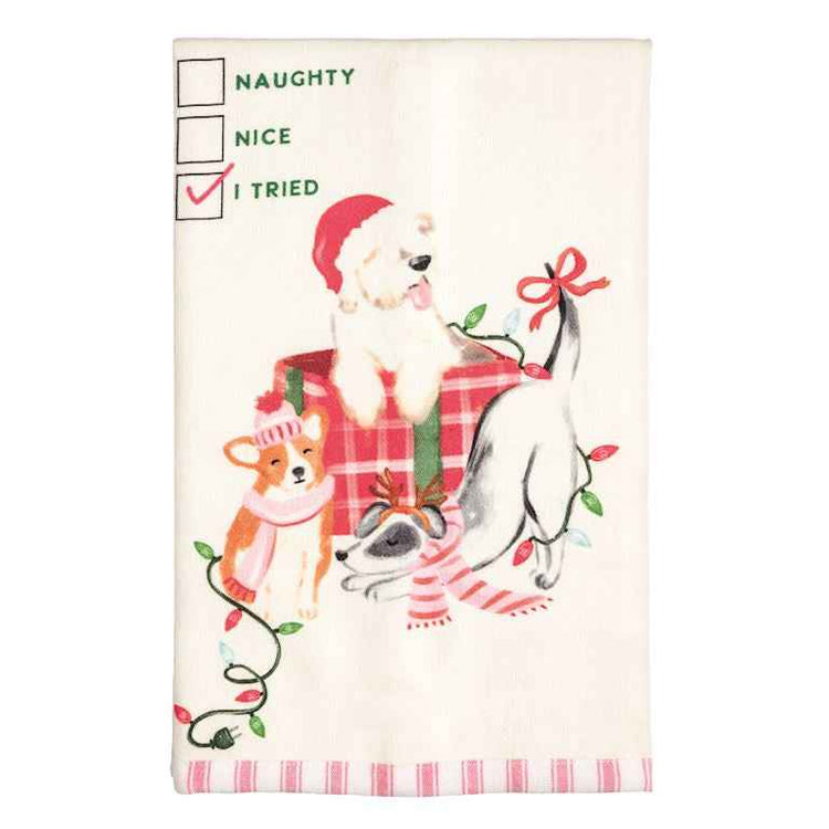 Naughty & Nice Christmas Pet Pattern Hem Towel