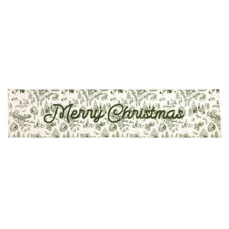 Green Toile Christmas Table Runner