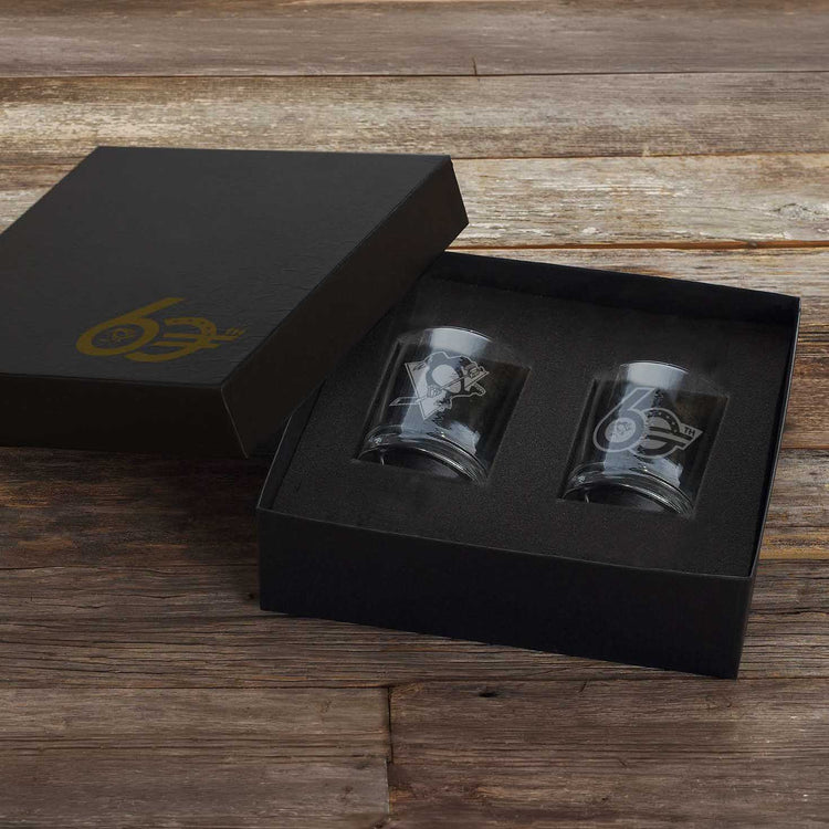 Pittsburgh Penguins 60th Season 2-Piece Etched Rocks Glass Set 