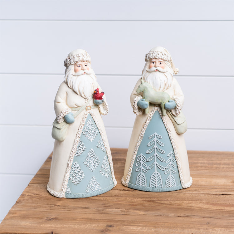Blue and White Christmas Santa Figurines