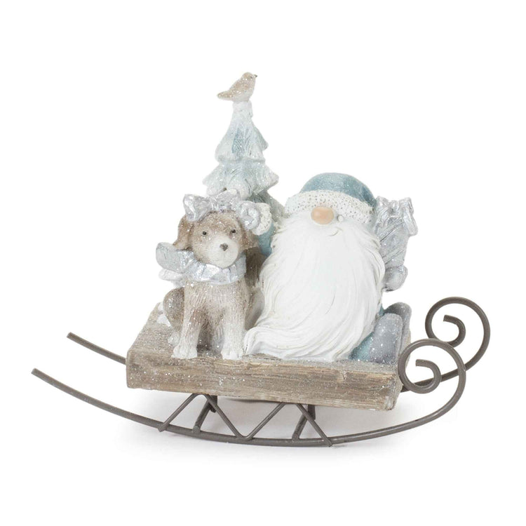 Santa Gnome & Puppy Sleigh Figurine