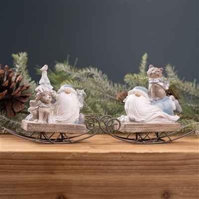 Santa Gnome & Puppy Sleigh Figurine