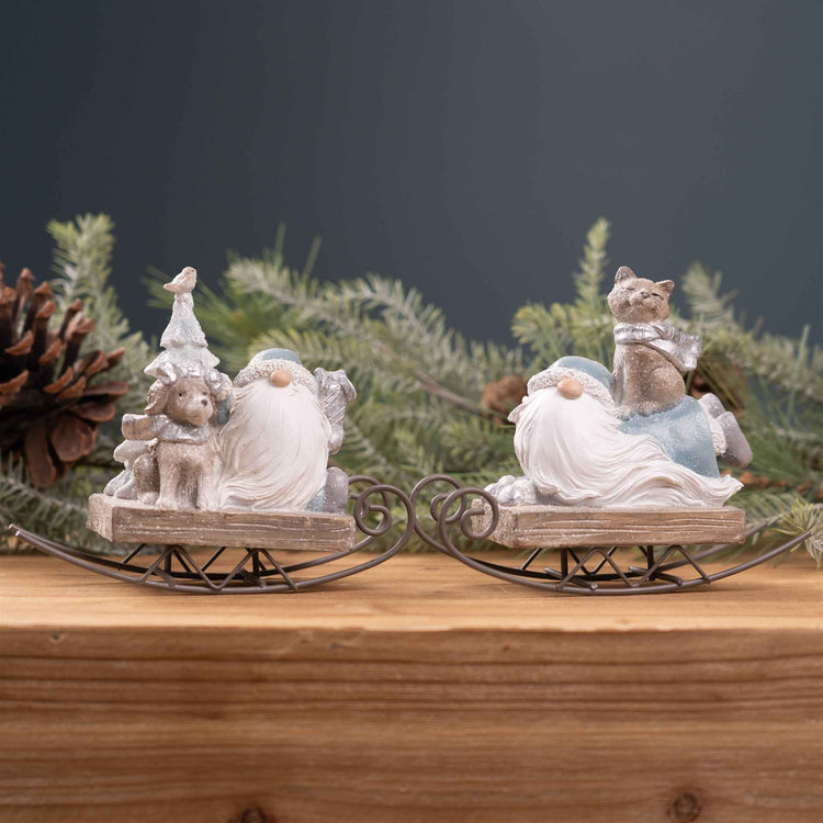Santa Gnome & Fox Sleigh Figurine