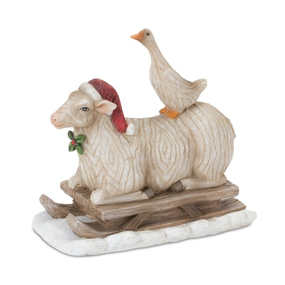 Sheep On Sled Figurine
