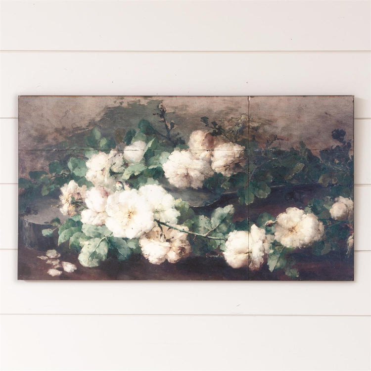 Metal Wall Hanging White Floral Painting