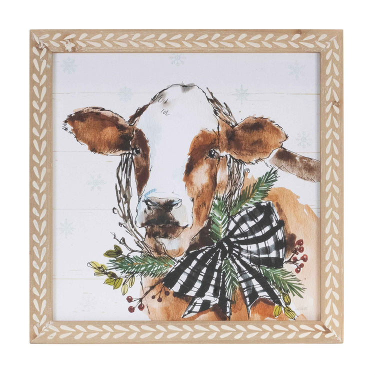 Holiday Cow Wreath Framed Wall Art