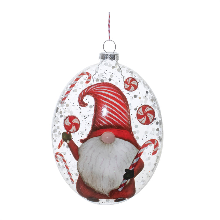 Christmas Candy Gnome Glass Ornament