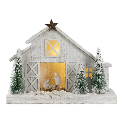 Holy Family With Lighted Stable
