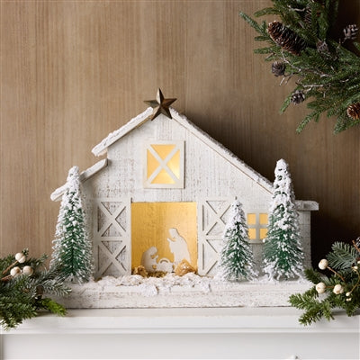 Holy Family With Lighted Stable