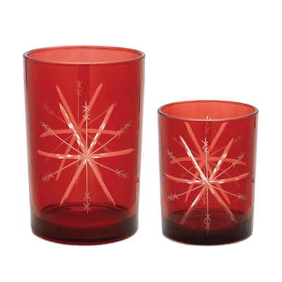 Small Ruby Starburst Glass Candle Holder 